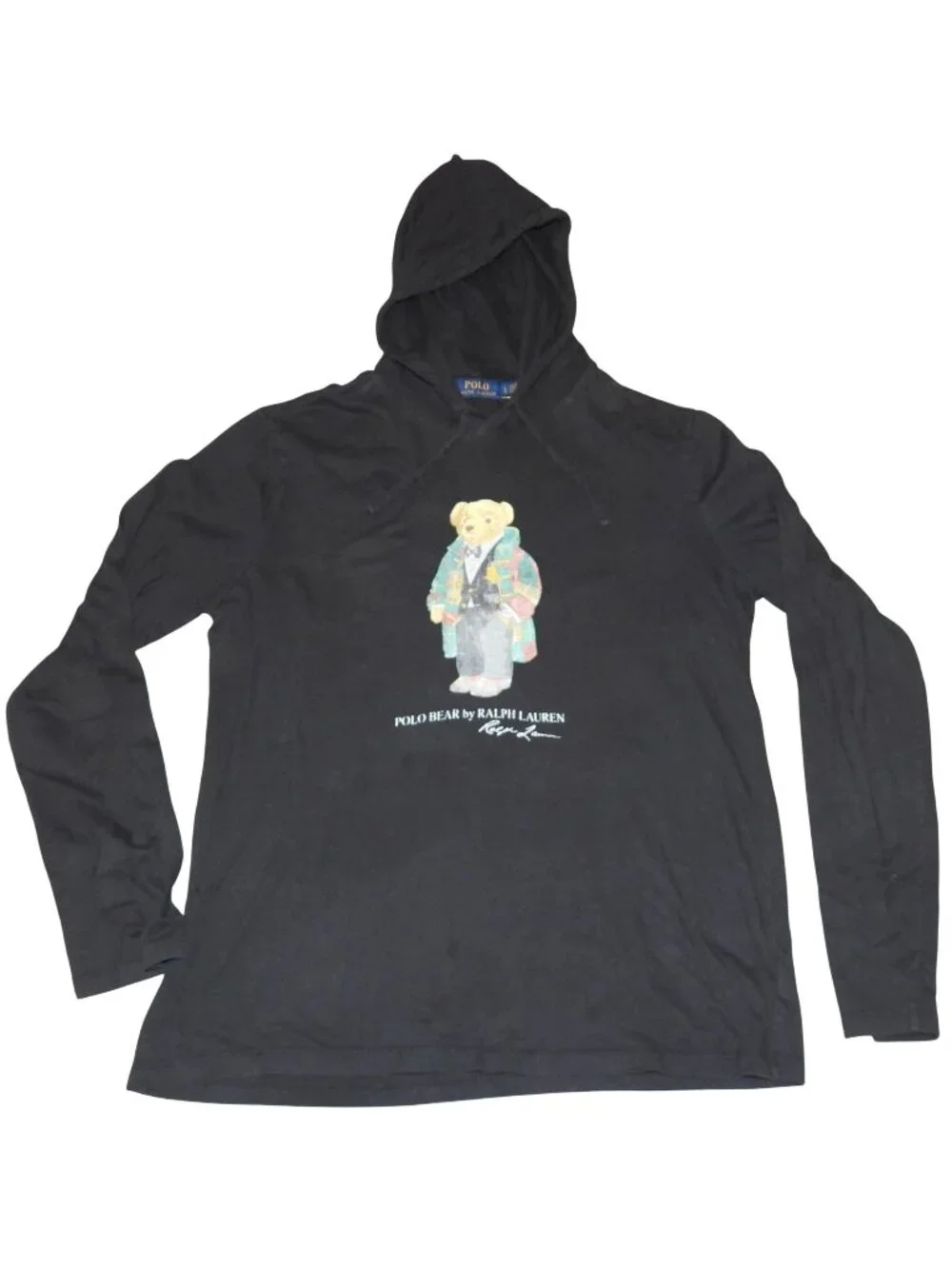 Polo Ralph Lauren Bear Black Pullover Hoodie Long Sleeve T-Shirt Men's Large